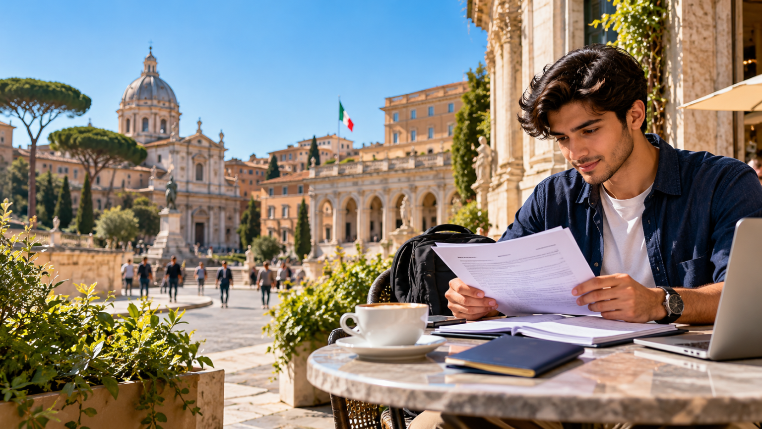 Italy student visa 2026–2027 International student reviewing university application documents in Italy