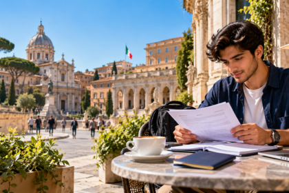 International student reviewing university application documents in Italy
